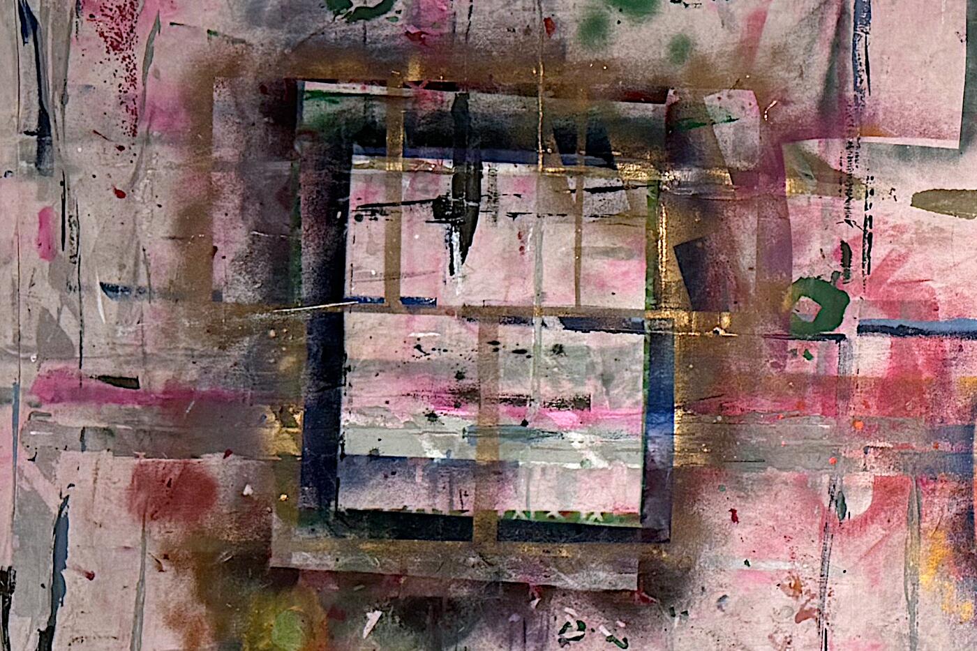 Dropcloth #2 (detail), 2024, mixed media on cloth, 10x5'