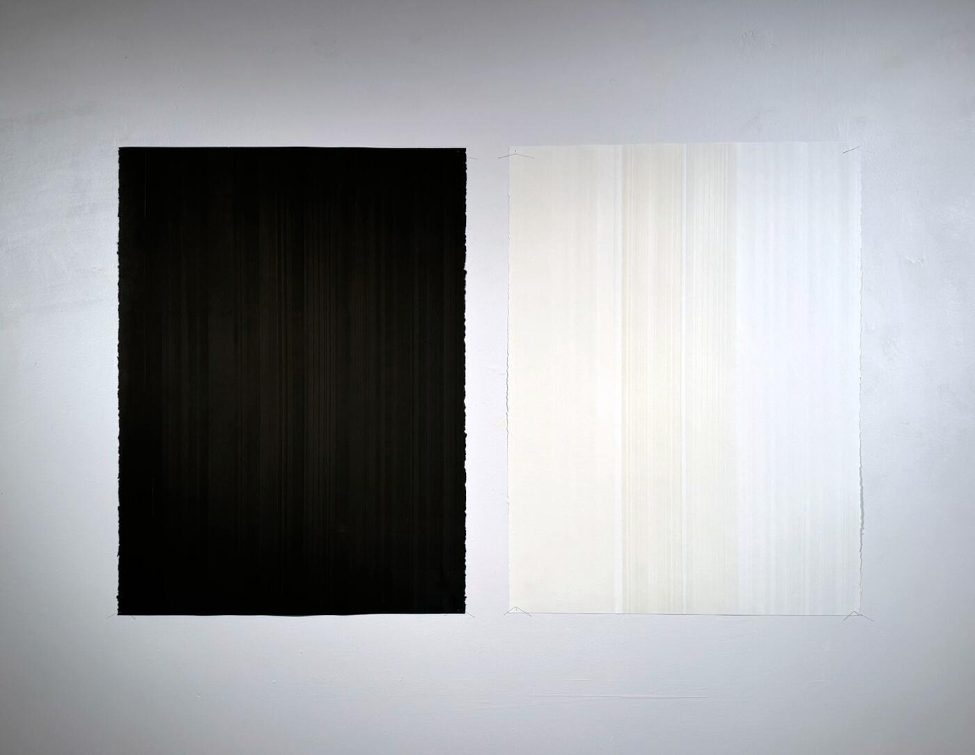 Left: Untitled, 2024, oil and acrylic on paper, 22x30"
Right: Untitled, 2024, oil and acrylic on paper, 22x30"